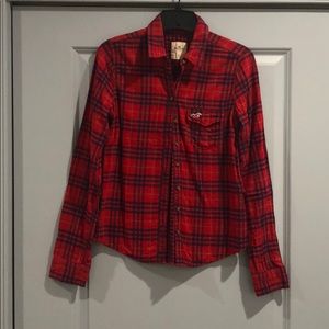 Hollister Red and Navy Plaid Shirt